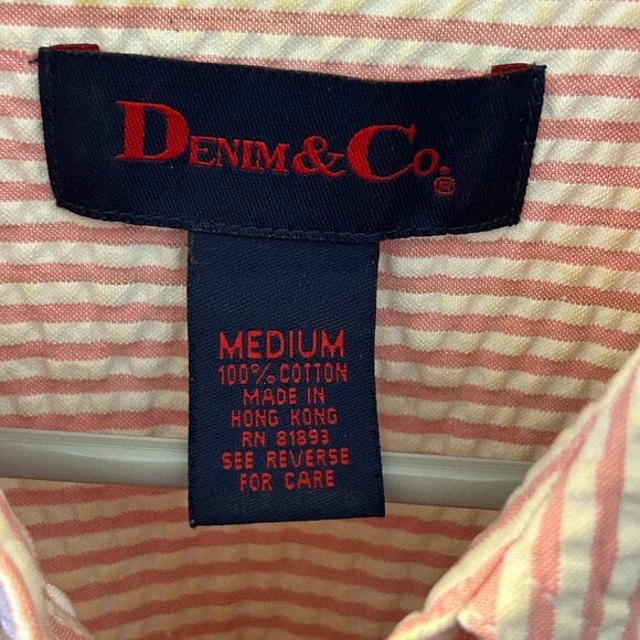 Denim & Co. Women’s Peach Striped Seersucker Long Sleeve Shirt Size M - Picture 2 of 4